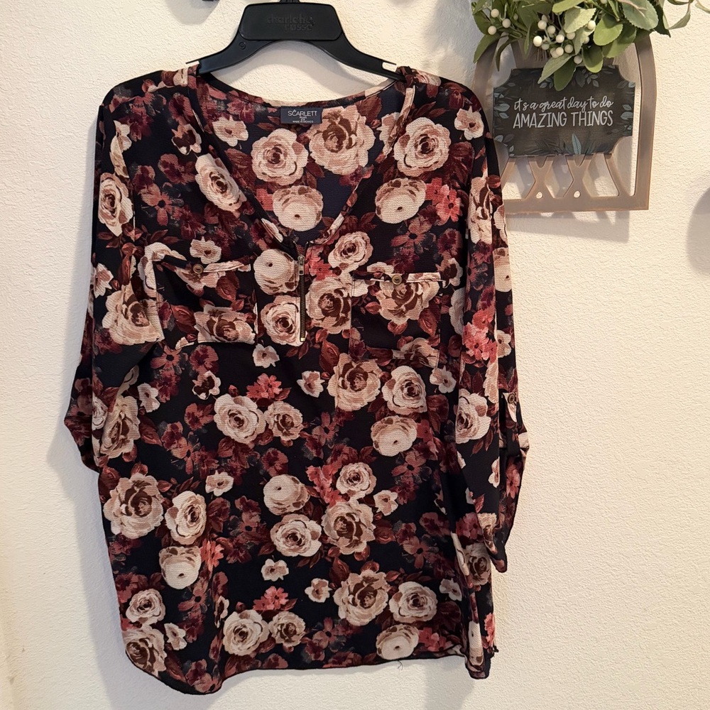 Scarlett Blue and Coral Floral Blouse, 2X